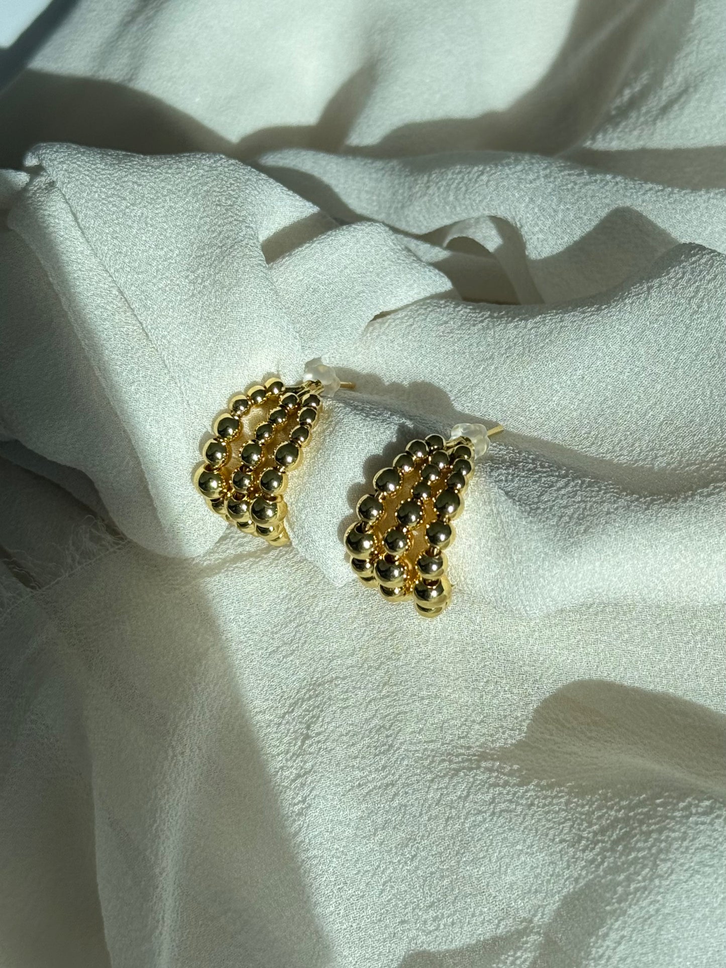 24K Gold Plated Beaded Hoop Earrings – Lightweight & Stylish