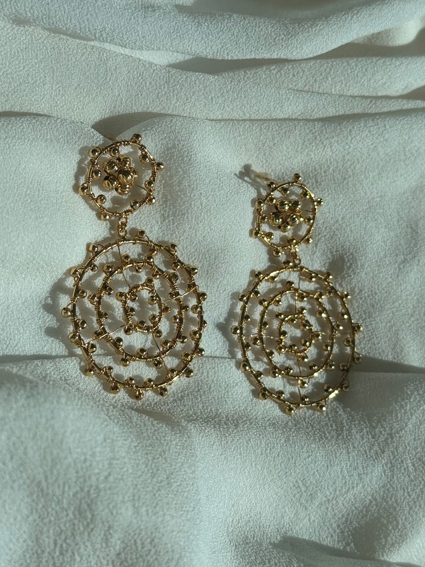 Boho Gold Spiral Earrings – Unique Beaded Drop Jewelry