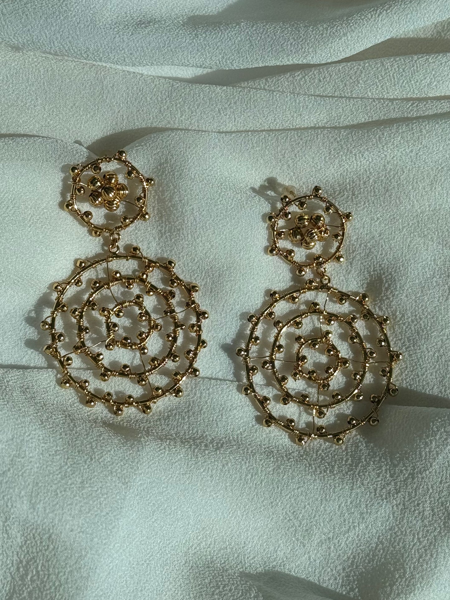 Gold Beaded Hoop Drop Earrings – Chic & Modern Spiral Design