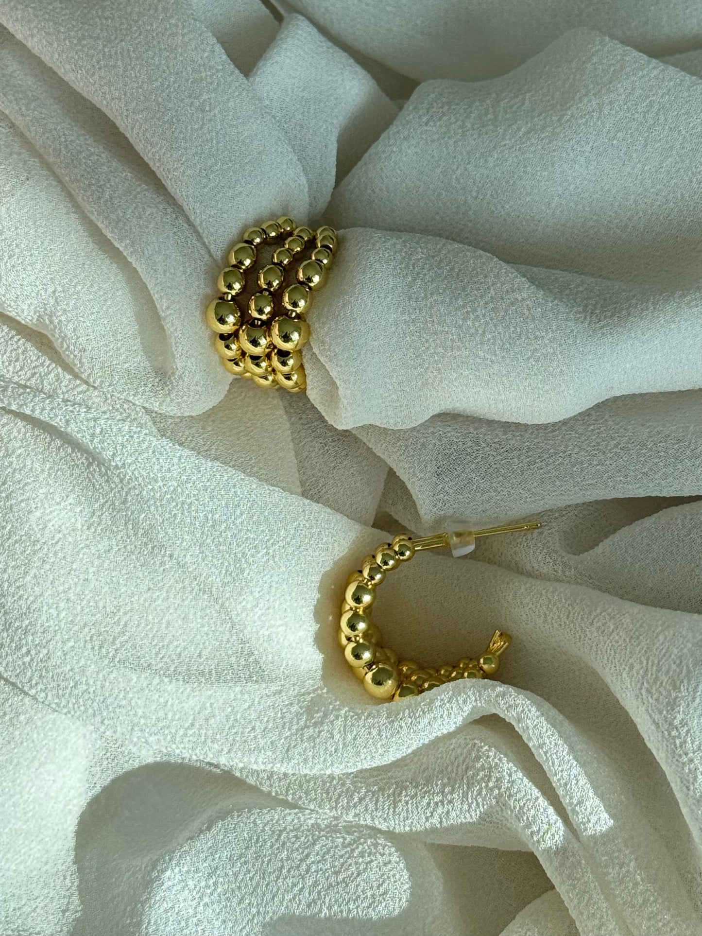 Small Gold Hoop Earrings with Beaded Layers – Elegant & Modern