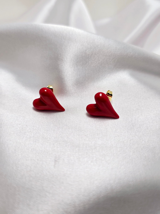 24K Gold Red Heart Stud Earrings – Minimalist & Trendy Jewelry