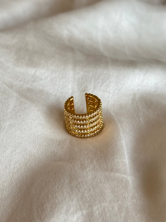 Elegant Gold Ear Cuff with Rows of Zircons – No Piercing Required
