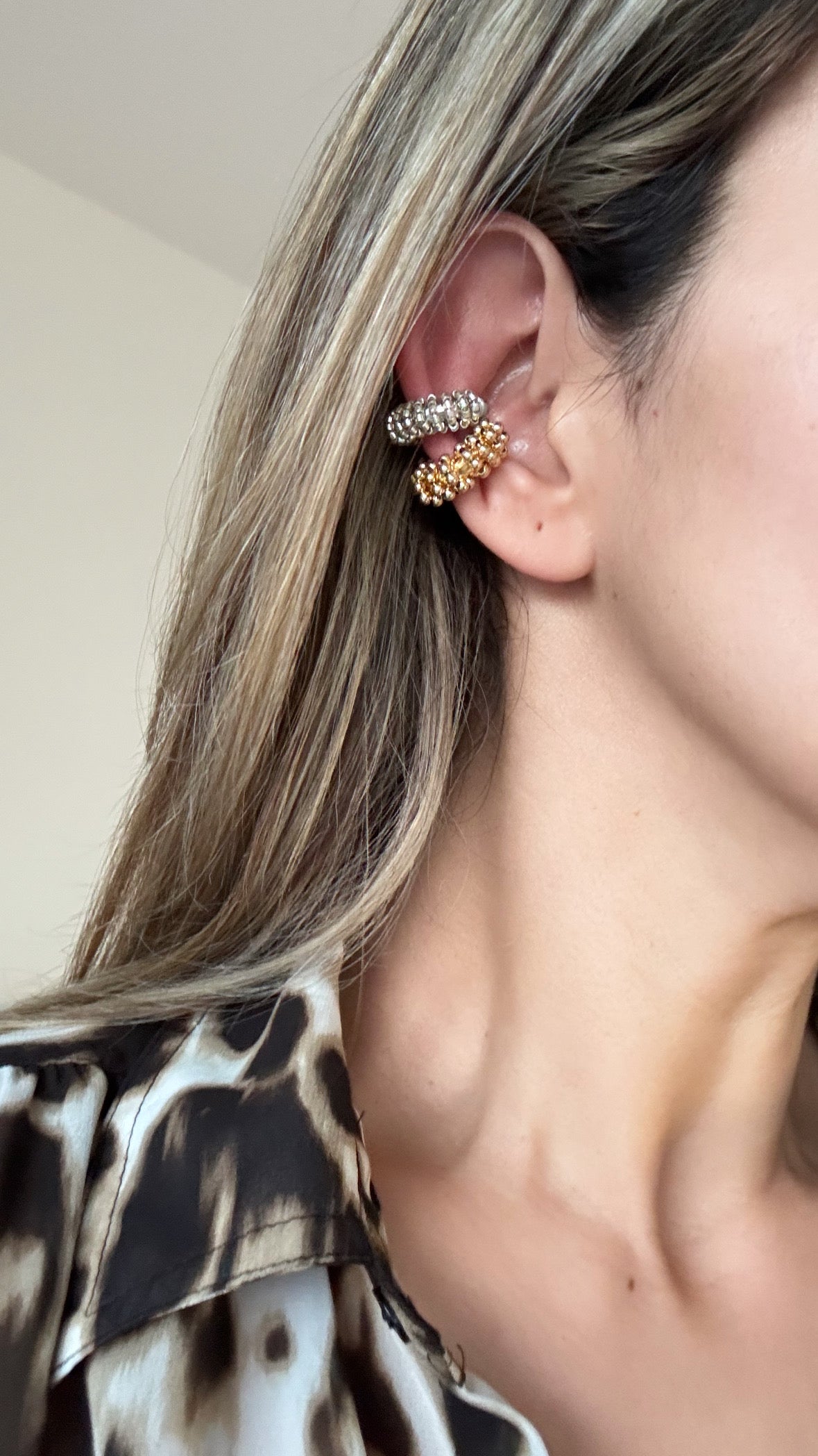 Silver and gold Beaded Ear Cuff Hoop – Stylish & Comfortable Fit